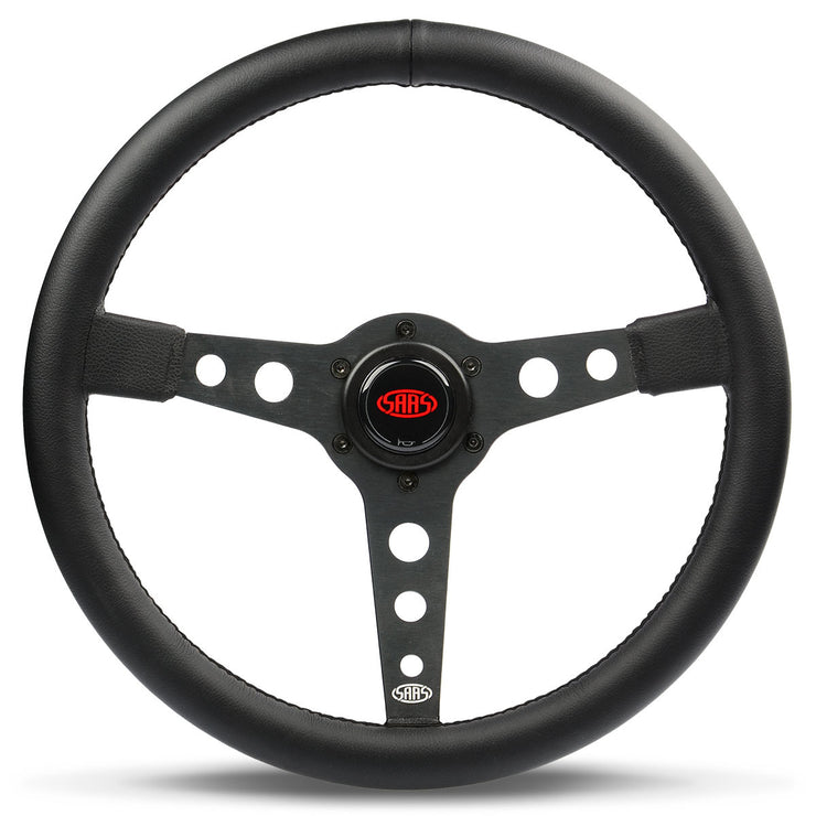 Steering Wheel Leatherette 14" Retro Black Spoke Black Stitching